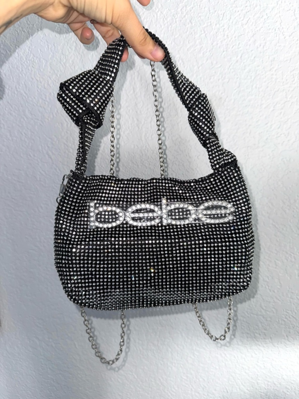NWT bebe Caesars Rhinestone Knot Clutch - Black/Silver - Party Bag